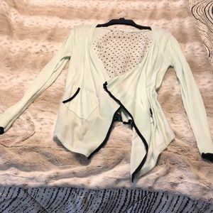 Blue cardigan, mesh back with polka dot pattern